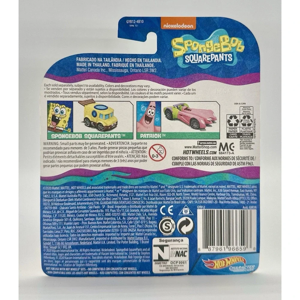 Hot Wheels SpongeBob SquarePants & Patrick Character Cars Set of 2 NIB 2020